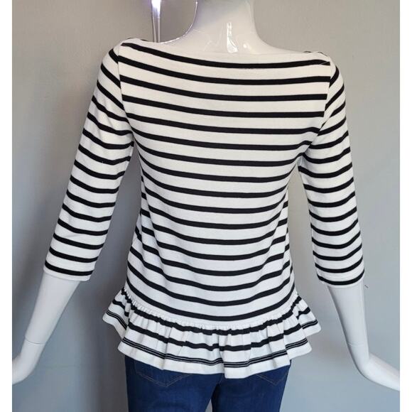 Kate Spade Broom Street Black and White Striped Boat Neck Shirt Ruffle Detail - Picture 5 of 5